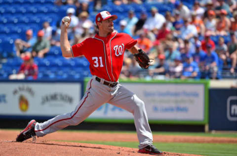 Mar 27, 2017; Port St. Lucie, FL, USA; Washington Nationals starting pitcher Max Scherzer (31) delivers a pitch against the New York Mets during a spring training game at First Data Field. Mandatory Credit: Jasen Vinlove-USA TODAY Sports