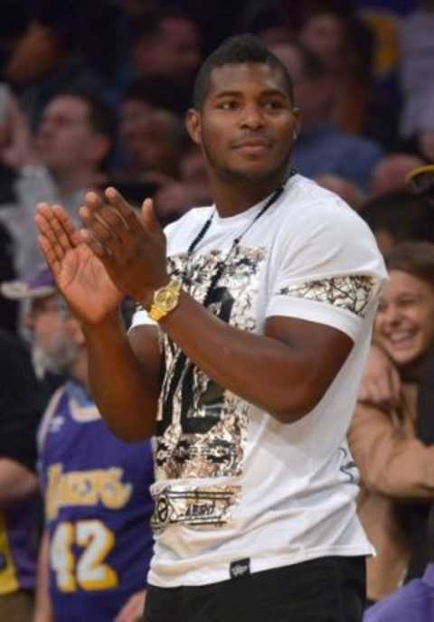 Jan 12, 2016; Los Angeles, CA, USA; Los Angeles Dodgers right fielder Yasiel Puig attends the game between the New Orleans Pelicans and the Los Angeles Lakers at Staples Center. Mandatory Credit: Kirby Lee-USA TODAY Sports