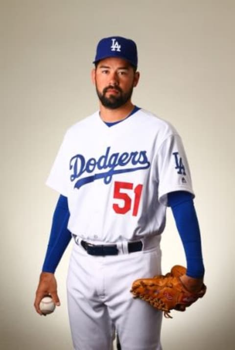 Feb 27, 2016; Glendale, AZ, USA; Los Angeles Dodgers pitcher Zach Lee poses for a portrait during photo day at Camelback Ranch. Mandatory Credit: Mark J. Rebilas-USA TODAY Sports