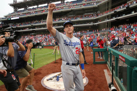 PHILADELPHIA, PA – JULY 25: Chase Utley #26 of the Los Angeles Dodgers acknowledges the fans for supporting him during his career as a Philadelphia Phillie after a game against the Philadelphia Phillies at Citizens Bank Park on July 25, 2018 in Philadelphia, Pennsylvania. The Phillies won 7-3. (Photo by Hunter Martin/Getty Images)