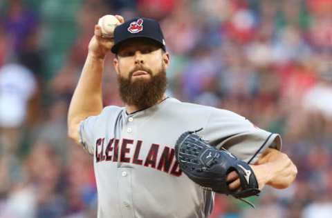 BOSTON, MA – AUGUST 20: Corey Kluber #28 of the Cleveland Indians pitches in the first inning of a game against the Boston Red Sox at Fenway Park on August 20, 2018, in Boston, Massachusetts. (Photo by Adam Glanzman/Getty Images)