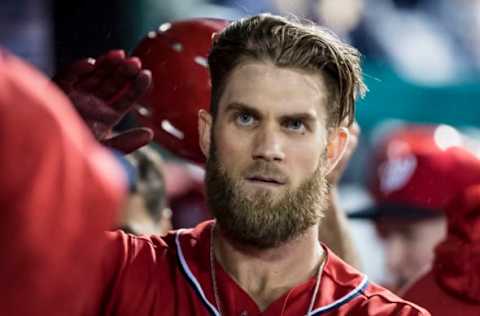 WASHINGTON, DC – SEPTEMBER 08: Bryce Harper #34 of the Washington Nationals hits a two-run home run against the Chicago Cubs during the seventh inning of game two of a doubleheader at Nationals Park on September 8, 2018 in Washington, DC. (Photo by Scott Taetsch/Getty Images)