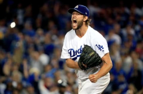 LOS ANGELES, CA – OCTOBER 05: Clayton Kershaw #22 of the Los Angeles Dodgers celebrates after retiring the side in the eighth inning against the Atlanta Braves during Game Two of the National League Division Series at Dodger Stadium on October 5, 2018 in Los Angeles, California. (Photo by Sean M. Haffey/Getty Images)