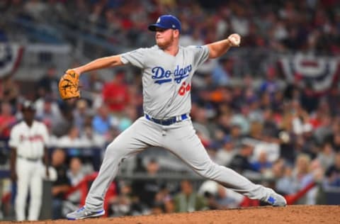 ATLANTA, GA – OCTOBER 08: Pitcher Caleb Ferguson #64 of the Los Angeles Dodgers throws during the seventh inning of Game Four of the National League Division Series against the Atlanta Braves at Turner Field on October 8, 2018, in Atlanta, Georgia. (Photo by Scott Cunningham/Getty Images)