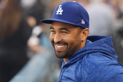 LOS ANGELES, CA – OCTOBER 26: Matt Kemp #27 of the Los Angeles Dodgers looks on prior to Game Three of the 2018 World Series against the Boston Red Sox at Dodger Stadium on October 26, 2018 in Los Angeles, California. (Photo by Harry How/Getty Images)