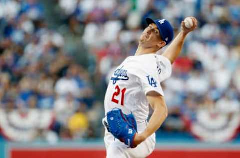 LOS ANGELES, CA – OCTOBER 26: Walker Buehler #21 of the Los Angeles Dodgers delivers the pitch against the Boston Red Sox during the first inning in Game Three of the 2018 World Series at Dodger Stadium on October 26, 2018 in Los Angeles, California. (Photo by Eugene Garcia – Pool/Getty Images)