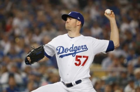 LOS ANGELES, CA – OCTOBER 27: Pitcher Alex Wood #57 of the Los Angeles Dodgers pitches in the ninth inning of Game Four of the 2018 World Series against the Boston Red Sox at Dodger Stadium on October 27, 2018 in Los Angeles, California. (Photo by Sean M. Haffey/Getty Images)