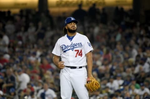 LOS ANGELES, CA – OCTOBER 28: Kenley Jansen #74 of the Los Angeles Dodgers prepares to pitch against the Boston Red Sox during the ninth inning in Game Five of the 2018 World Series at Dodger Stadium on October 28, 2018, in Los Angeles, California. (Photo by Harry How/Getty Images)