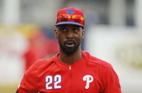 TAMPA, FLORIDA – FEBRUARY 26: Andrew McCutchen #22 of the Philadelphia Phillies looks on prior to the Grapefruit League spring training game against the New York Yankees at Steinbrenner Field on February 26, 2019 in Tampa, Florida. (Photo by Michael Reaves/Getty Images)