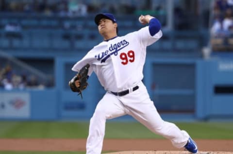 LOS ANGELES, CALIFORNIA – APRIL 26: Pitcher Hyun-Jin Ryu #99 of the Los Angeles Dodgers pitches in the first inning during the MLB game against the Pittsburgh Pirates at Dodger Stadium on April 26, 2019 in Los Angeles, California. (Photo by Victor Decolongon/Getty Images)