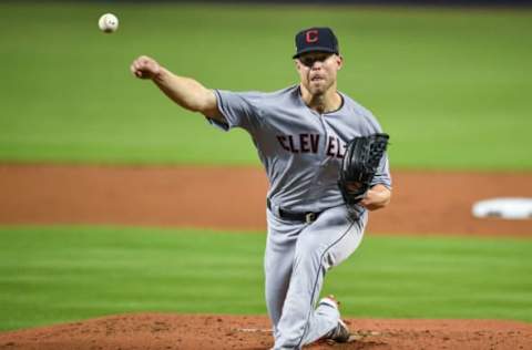 MIAMI, FL – MAY 01: Corey Kluber #28 of the Cleveland Indians delivers a pitch in the first inning against the Miami Marlins at Marlins Park on May 1, 2019 in Miami, Florida. (Photo by Mark Brown/Getty Images)