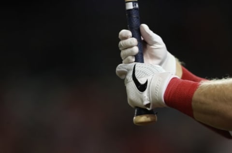 WASHINGTON, DC – April 29: A detailed view of Nike baseball batting gloves are seen at Nationals Park on April 29, 2019, in Washington, DC. (Photo by Patrick Smith/Getty Images)