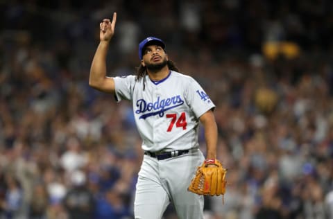 SAN DIEGO, CALIFORNIA - MAY 03: Kenley Jansen #74 of the Los Angeles Dodgers reacts after defeating the San Diego Padres 4-3 in a game at PETCO Park on May 03, 2019 in San Diego, California. (Photo by Sean M. Haffey/Getty Images)