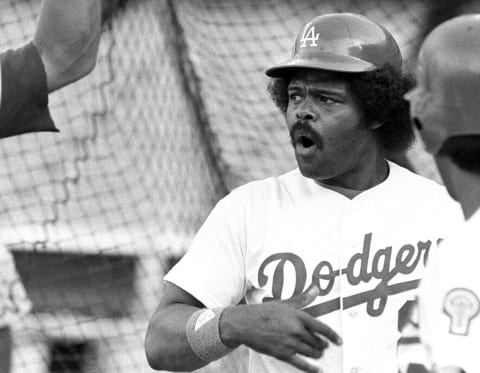 LOS ANGELES, CA – 1989: Reggie Smith #2 of the Los Angeles Dodgers takes batting practice before a game at Dodger Stadium, Los Angeles, California. (Photo by Jayne Kamin-Oncea/Getty Images)