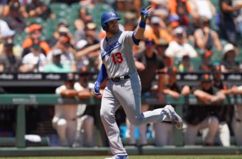 SAN FRANCISCO, CA – JUNE 09: Max Muncy #13 of the Los Angeles Dodgers celebrates as he trots around the bases after hitting a solo home run against the San Francisco Giants in the top of the first inning of a Major League Baseball game at Oracle Park on June 9, 2019 in San Francisco, California. (Photo by Thearon W. Henderson/Getty Images)