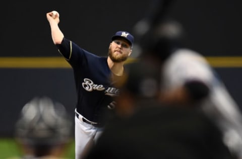 MILWAUKEE, WISCONSIN – JUNE 05: Jimmy Nelson #52 of the Milwaukee Brewers throws a pitch during the first inning against the Miami Marlins at Miller Park on June 05, 2019 in Milwaukee, Wisconsin. (Photo by Stacy Revere/Getty Images)