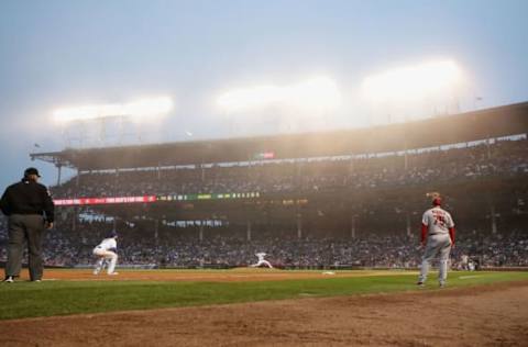 CHICAGO, ILLINOIS – JUNE 09: Fog rolls in off of Lake Michigan in the 7th inning as the Chicago Cubs take on the St. Louis Cardinals at Wrigley Field on June 09, 2019 in Chicago, Illinois. (Photo by Jonathan Daniel/Getty Images)