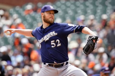 SAN FRANCISCO, CALIFORNIA – JUNE 15: Jimmy Nelson #52 of the Milwaukee Brewers pitches during the first inning against the San Francisco Giants at Oracle Park on June 15, 2019 in San Francisco, California. (Photo by Daniel Shirey/Getty Images)