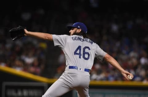 PHOENIX, ARIZONA – rJUNE 26: Tony Gonsolin #46 of the Los Angeles Dodgers delivers a second inning pitch against of the Arizona Diamondbacks at Chase Field on June 26, 2019 in Phoenix, Arizona. It is Gonsolin’s MLB debut. (Photo by Norm Hall/Getty Images)