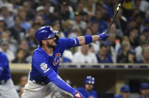 SAN DIEGO, CA – SEPTEMBER 10: Kris Bryant #17 of the Chicago Cubs hits a two-run home run during the fifth inning of a baseball game against the San Diego Padres at Petco Park September 10, 2019 in San Diego, California. (Photo by Denis Poroy/Getty Images)