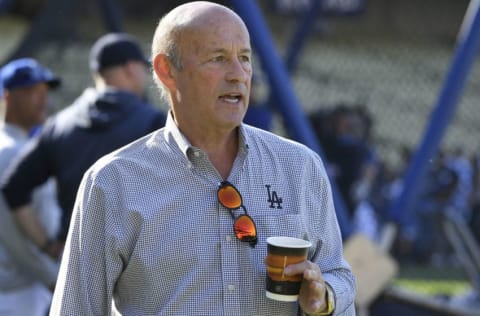 LOS ANGELES, CA - AUGUST 23: President and part owner of the Los Angeles Dodgers Stan Kasten seen before game against the New York Yankeesat Dodger Stadium on August 23, 2019 in Los Angeles, California. Teams are wearing special color schemed uniforms with players choosing nicknames to display for Players' Weekend. The Yankees won 10-2. (Photo by John McCoy/Getty Images)