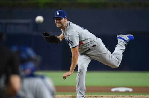 SAN DIEGO, CA – SEPTEMBER 24: Rich Hill #44 of the Los Angeles Dodgers pitches during the the first inning of a baseball game against the San Diego Padres at Petco Park September 24, 2019 in San Diego, California. (Photo by Denis Poroy/Getty Images)