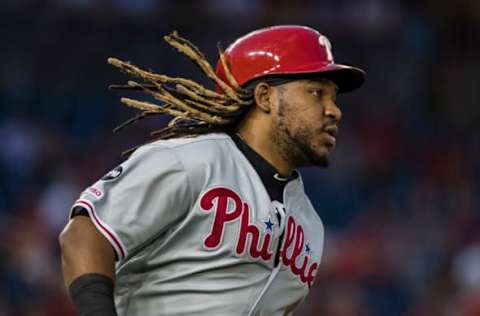 WASHINGTON, DC – SEPTEMBER 26: Maikel Franco #7 of the Philadelphia Phillies singles against the Washington Nationals during the eighth inning at Nationals Park on September 26, 2019 in Washington, DC. (Photo by Scott Taetsch/Getty Images)