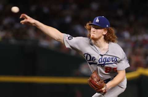 PHOENIX, ARIZONA – SEPTEMBER 01: Relief pitcher Dustin May #85 of the Los Angeles Dodgers pitches against the Arizona Diamondbacks during the fourth inning of the MLB game at Chase Field on September 01, 2019 in Phoenix, Arizona. (Photo by Christian Petersen/Getty Images)