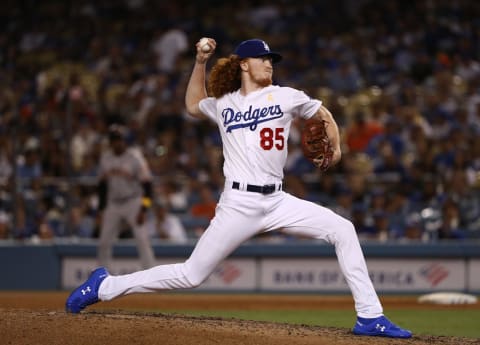 LOS ANGELES, CALIFORNIA – SEPTEMBER 07: Relief pitcher Dustin May #85 of the Los Angeles Dodgers pitches in the sixth inning during the MLB game against the San Francisco Giants at Dodger Stadium on September 07, 2019 in Los Angeles, California. (Photo by Victor Decolongon/Getty Images)