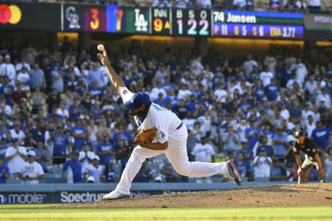 LOS ANGELES, CA – SEPTEMBER 22: Kenley Jansen #74 of the Los Angeles Dodgers pitches against the Colorado Rockies in the ninth inning at Dodger Stadium on September 22, 2019 in Los Angeles, California. The Dodgers won 7-4. (Photo by John McCoy/Getty Images)