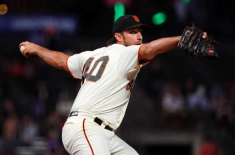 SAN FRANCISCO, CALIFORNIA – SEPTEMBER 24: Madison Bumgarner #40 of the San Francisco Giants pitches during the second inning against the Colorado Rockies at Oracle Park on September 24, 2019 in San Francisco, California. (Photo by Daniel Shirey/Getty Images)