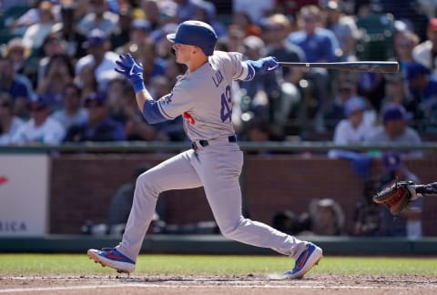 SAN FRANCISCO, CALIFORNIA – SEPTEMBER 28: Gavin Lux #48 of the Los Angeles Dodgers hits a double against the San Francisco Giants in the top of the fifth inning at Oracle Park on September 28, 2019 in San Francisco, California. (Photo by Thearon W. Henderson/Getty Images)