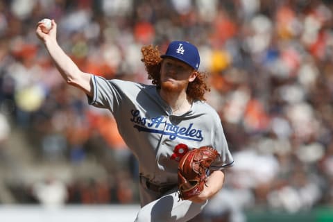 SAN FRANCISCO, CALIFORNIA – SEPTEMBER 29: Dustin May #85 of the Los Angeles Dodgers pitches against the San Francisco Giants at Oracle Park on September 29, 2019 in San Francisco, California. (Photo by Lachlan Cunningham/Getty Images)