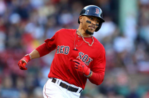 BOSTON, MASSACHUSETTS – SEPTEMBER 29: Mookie Betts #50 of the Boston Red Sox runs to first base during the fifth inning against the Baltimore Orioles at Fenway Park on September 29, 2019 in Boston, Massachusetts. (Photo by Maddie Meyer/Getty Images)