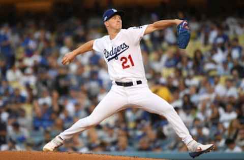 LOS ANGELES, CALIFORNIA – OCTOBER 03: Starting pitcher Walker Buehler #21 of the Los Angeles Dodgers delivers in the first inning of game one of the National League Division Series against the Washington Nationals at Dodger Stadium on October 03, 2019 in Los Angeles, California. (Photo by Harry How/Getty Images)