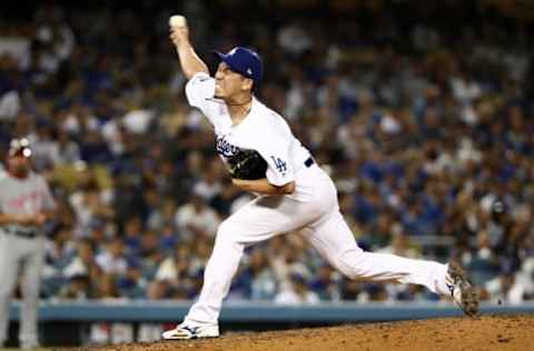 LOS ANGELES, CALIFORNIA – OCTOBER 03: Kenta Maeda #18 of the Los Angeles Dodgers pitches in relief during the seventh inning of game one of the National League Division Series against the Washington Nationals at Dodger Stadium on October 03, 2019 in Los Angeles, California. (Photo by Sean M. Haffey/Getty Images)