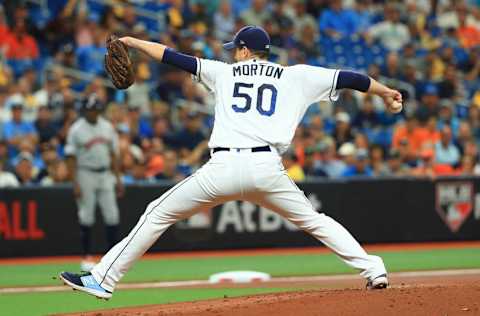 ST PETERSBURG, FLORIDA - OCTOBER 07: Charlie Morton #50 of the Tampa Bay Rays delivers a pitch in the first inning against the Houston Astros in Game Three of the American League Division Series at Tropicana Field on October 07, 2019 in St Petersburg, Florida. (Photo by Mike Ehrmann/Getty Images)