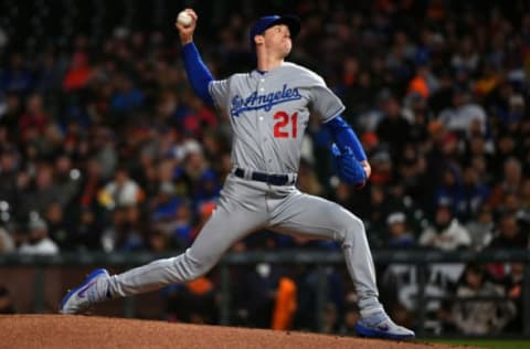 SAN FRANCISCO, CALIFORNIA – SEPTEMBER 27: Walker Buehler #21 of the Los Angeles Dodgers pitches against the San Francisco Giants during their MLB game at Oracle Park on September 27, 2019 in San Francisco, California. (Photo by Robert Reiners/Getty Images)