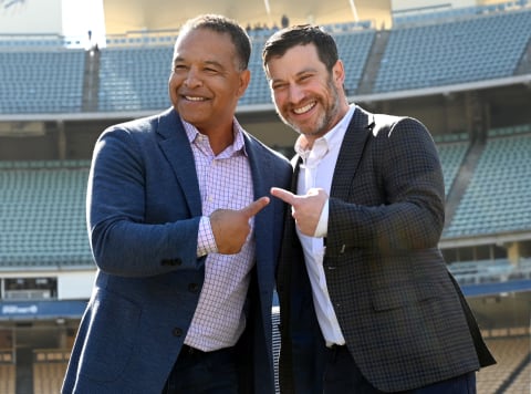 LOS ANGELES, CA – FEBRUARY 12: Manager Dave Roberts #30 and general manager Andrew Friedman of the Los Angeles Dodgers answers questions from the media during a news conference at Dodger Stadium on February 12, 2020 in Los Angeles, California. (Photo by Jayne Kamin-Oncea/Getty Images)