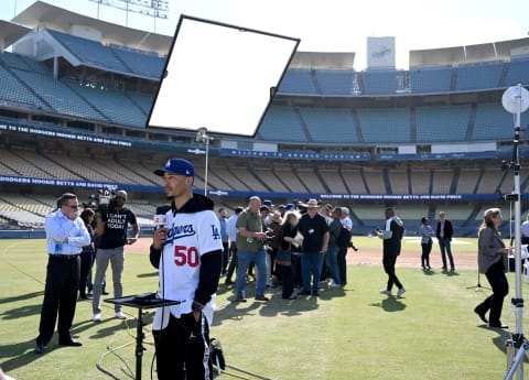 Mookie Betts is introduced as a Los Angeles Dodger (Photo by Jayne Kamin-Oncea/Getty Images)