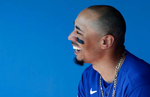 GLENDALE, ARIZONA – FEBRUARY 24: Mookie Betts #50 of the Los Angeles Dodgers laughs with teammates prior to a Cactus League spring training game against the Chicago White Sox at Camelback Ranch on February 24, 2020 in Glendale, Arizona. (Photo by Ralph Freso/Getty Images)