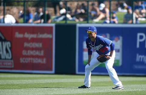 GLENDALE, ARIZONA – FEBRUARY 24: Mookie Betts #50 of the Los Angeles Dodgers playing right field during a Cactus League spring training game against the Chicago White Sox at Camelback Ranch on February 24, 2020 in Glendale, Arizona. (Photo by Ralph Freso/Getty Images)