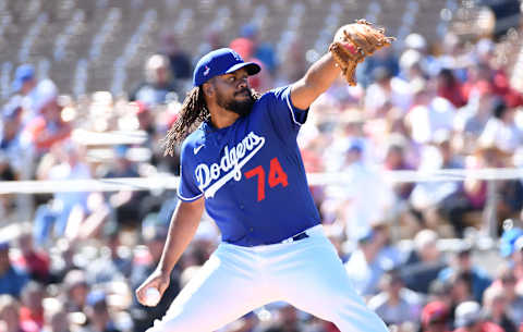 GLENDALE, ARIZONA – FEBRUARY 26: Kenley Jansen #74 of the Los Angeles Dodgers delivers a pitch during the first inning of a spring training game against the Los Angeles Angels at Camelback Ranch on February 26, 2020 in Glendale, Arizona. (Photo by Norm Hall/Getty Images)