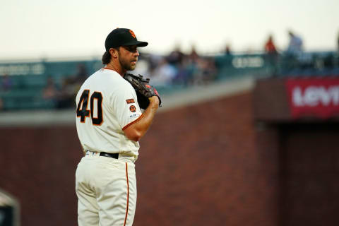 SAN FRANCISCO, CALIFORNIA – SEPTEMBER 24: Madison Bumgarner #40 of the San Francisco Giants gets ready to pitch. (Photo by Daniel Shirey/Getty Images)