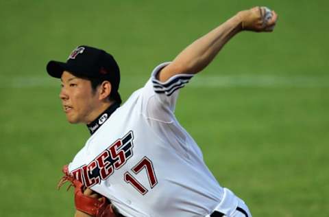 MELBOURNE, AUSTRALIA – NOVEMBER 17: Yusei Kikuchi pitcher for the Aces in action during the Australian Baseball League match between the Melbourne Aces and the Brisbane Bandits at Melbourne Showgrounds on November 17, 2011, in Melbourne, Australia. (Photo by Hamish Blair/Getty Images)