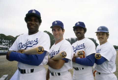 VERO BEACH, FL – CIRCA 1977: (L-R) Dusty Baker #12, Steve Garvey #6, Reggie Smith #8 and Ron Cey #10 of the Los Angeles Dodgers (Photo by Focus on Sport/Getty Images)