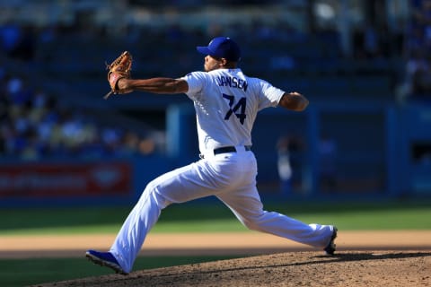 LOS ANGELES, CA – SEPTEMBER 28: Pitcher Kenley Jansen #74 of the Los Angeles Dodgers pitches in the ninth inning against the Colorado Rockies during the MLB game at Dodger Stadium on September 28, 2014 in Los Angeles, California. The Dodgers defeated the Rockies 10-5. (Photo by Victor Decolongon/Getty Images)