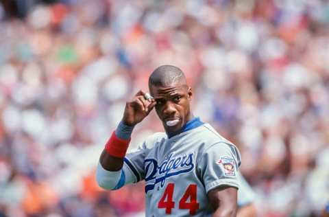 SAN FRANCISCO - APRIL 1992: Darryl Strawberry of the Los Angeles Dodgers plays in a game against the San Francisco Giants on during April 1992 at Candlestick Park in San Francisco, California. (Photo by David Madison/Getty Images)