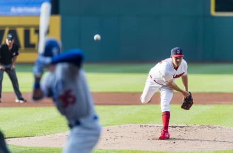 Trevor Bauer pitches to the Los Angeles Dodgers (Photo by Jason Miller/Getty Images)