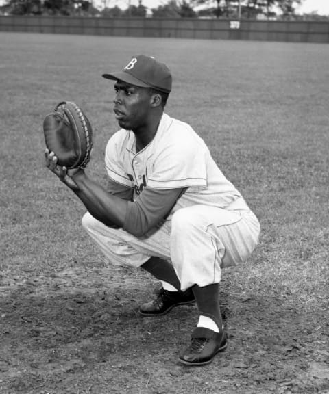 VERO BEACH, FL – 1957: Catcher John Roseboro of the Brooklyn Dodgers poses for a portrait during Spring Training in 1957 in Vero Beach, Florida. 57-720138 (Photo by: Kidwiler Collection/Diamond Images/Getty Images)